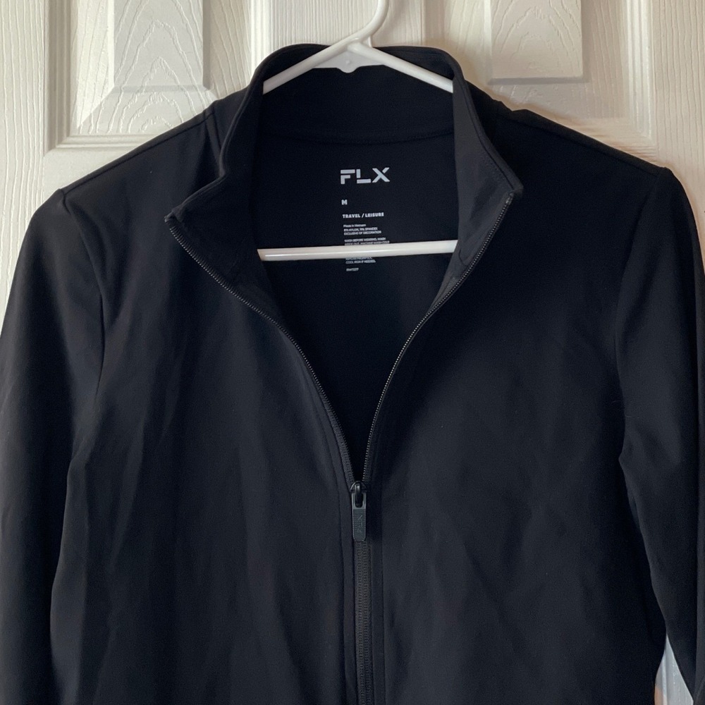 FLX Full Zip Jacket Women's Medium Black Stretch Travel Leisure Mock Neck New - Picture 2 of 12
